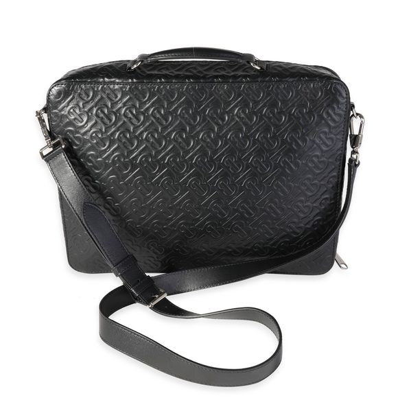 Burberry Black Embossed Leather Triple Stud Briefcase Bag - Picture 3 of 8